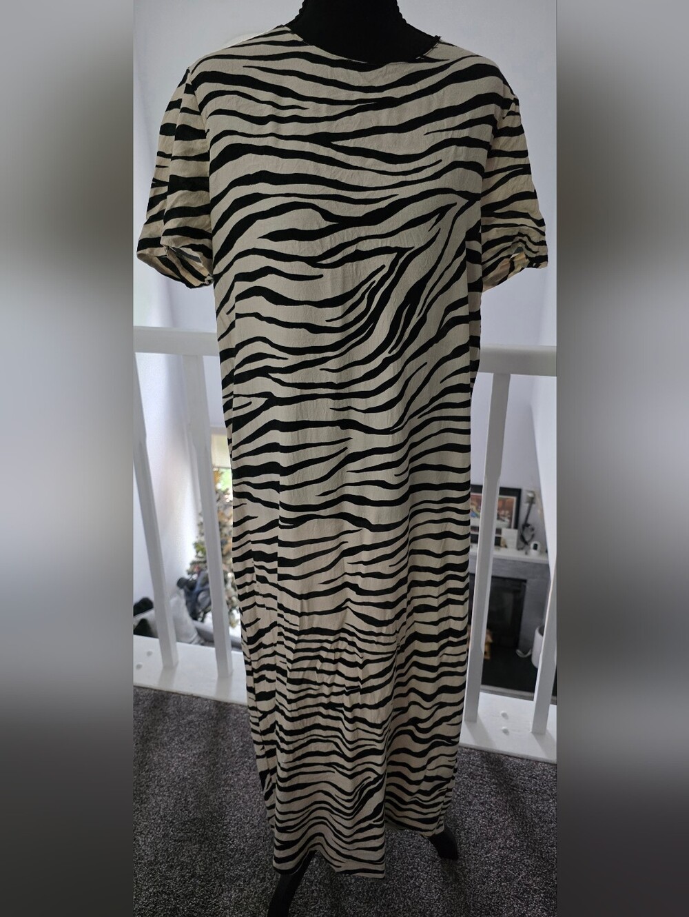 Zara Black and Cream Zebra Print Midi Dress